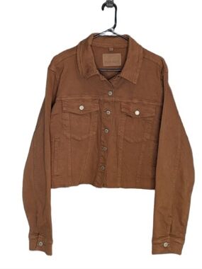 Judy Blue Women Camel Garment Dyed Grinding Denim Jean Jacket Cropped Size 2XL